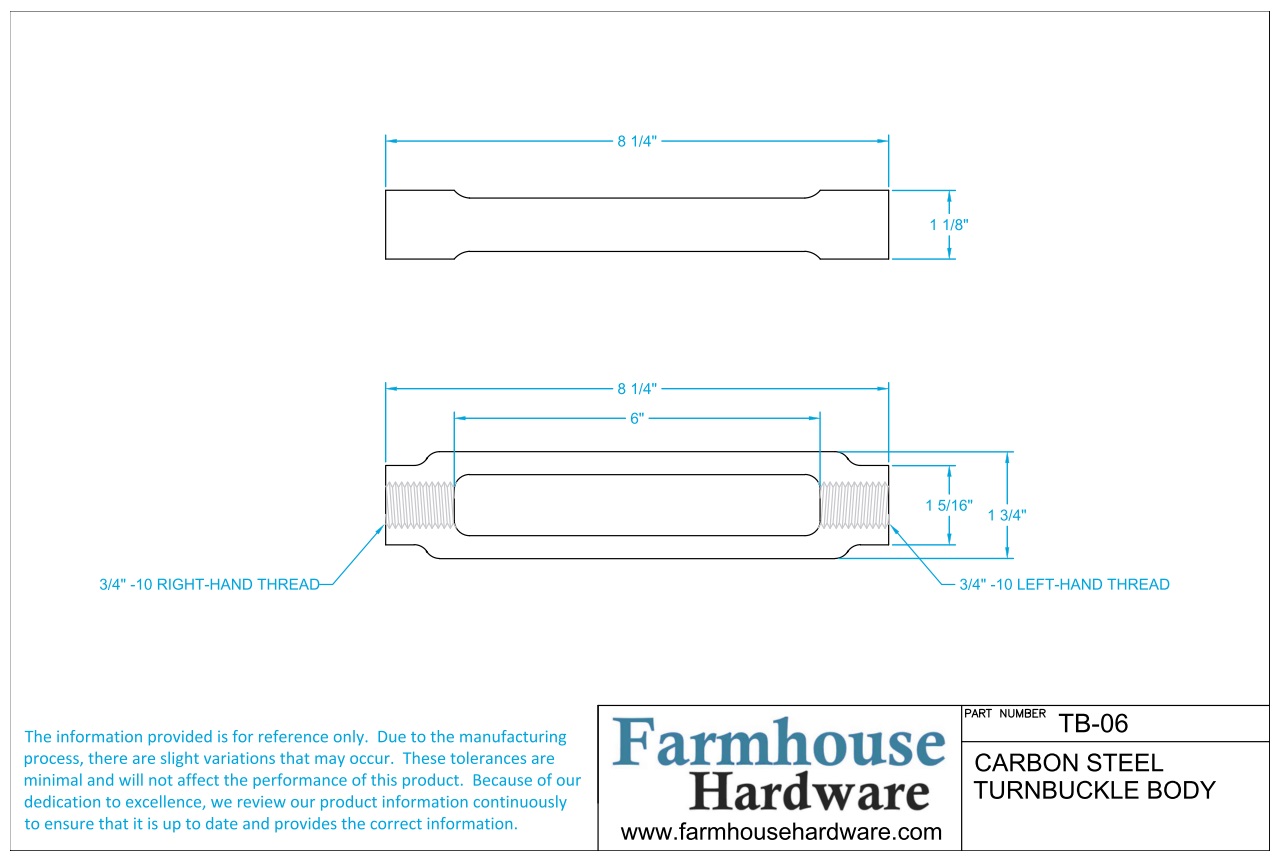 6 Turnbuckle Body 8 12 Long Thread 34 10 Rh Lh